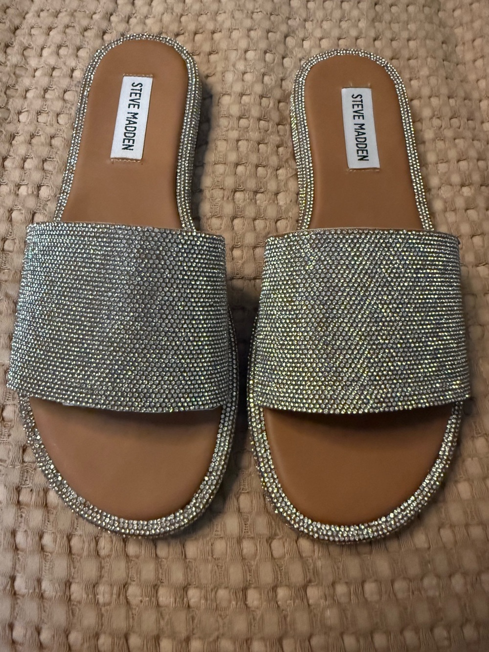 Steve Madden Silver Crystal Embellished Slide Mules